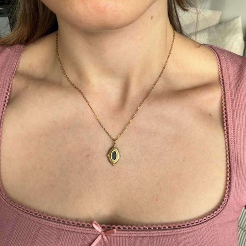 The Jessica Gold Stainless Steel Necklace With Black Pendant 27$